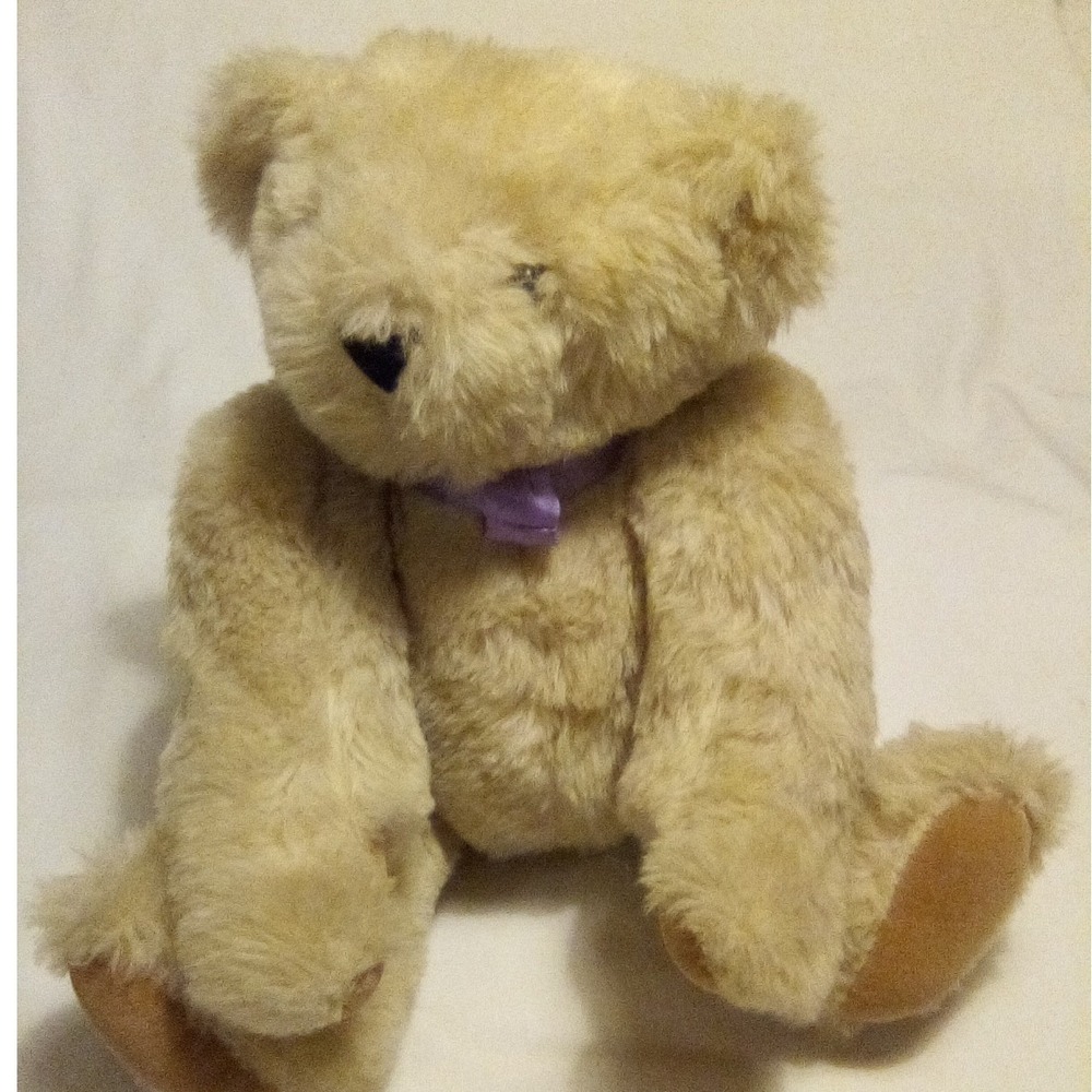 Vermont Teddy Bear Co.Classic Jointed Teddy Bear Plush Purple Ribbon Handmade - Picture 8 of 12